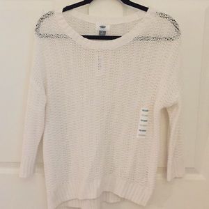 Old Navy White Knit 3/4 Length Sleeve Sweater